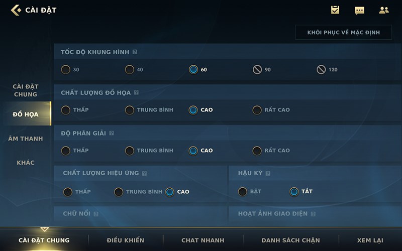 Thiết lập đồ họa game Tốc chiến