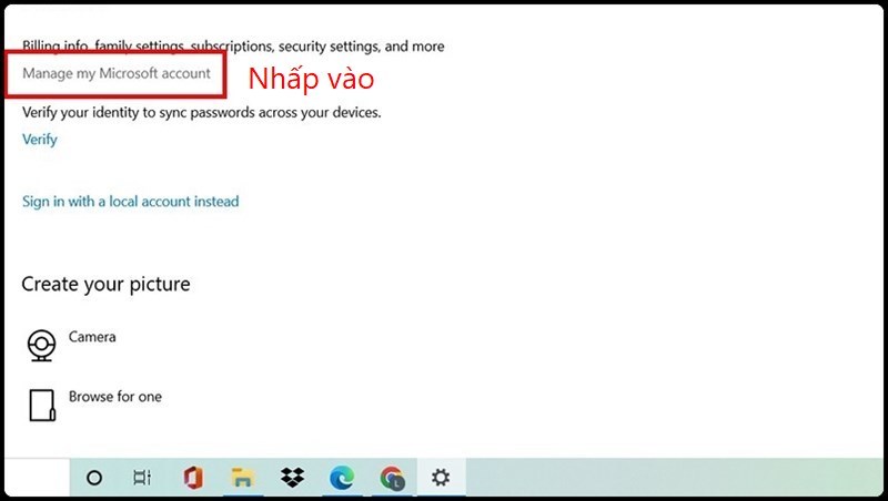 Chọn Manage my Microsoft account