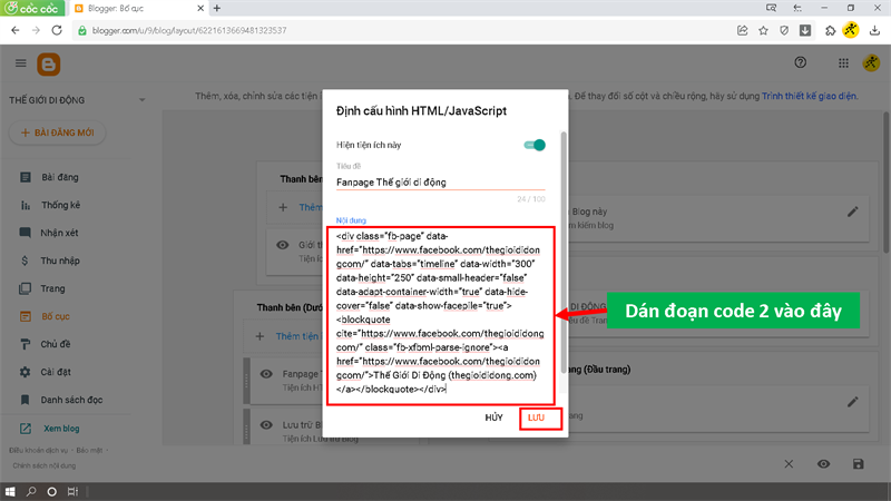 Dán đoạn code 2 vào HTML của Blogspot Dán đoạn code 2 vào HTML của Blogspot
