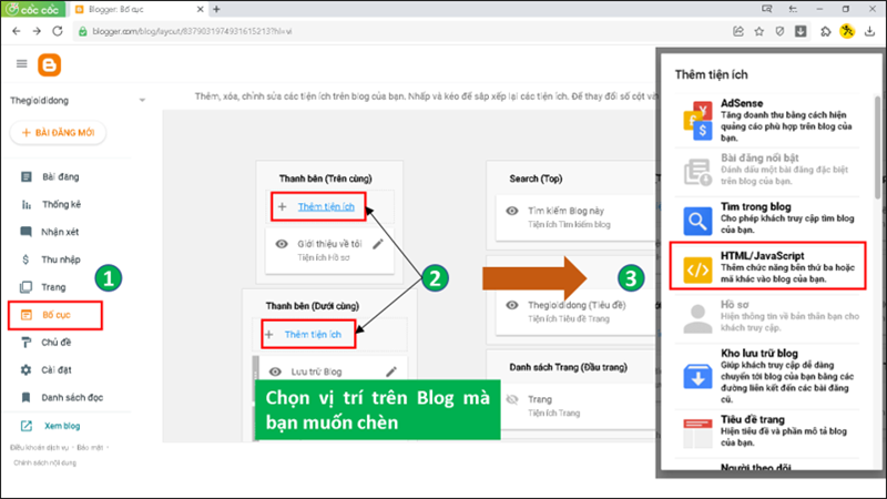 Thêm tiện ích HTML Thêm tiện ích HTML