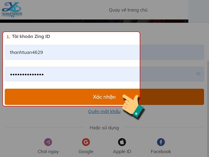 Đăng nhập t&agrave;i khoản game Ys 6 Mobile