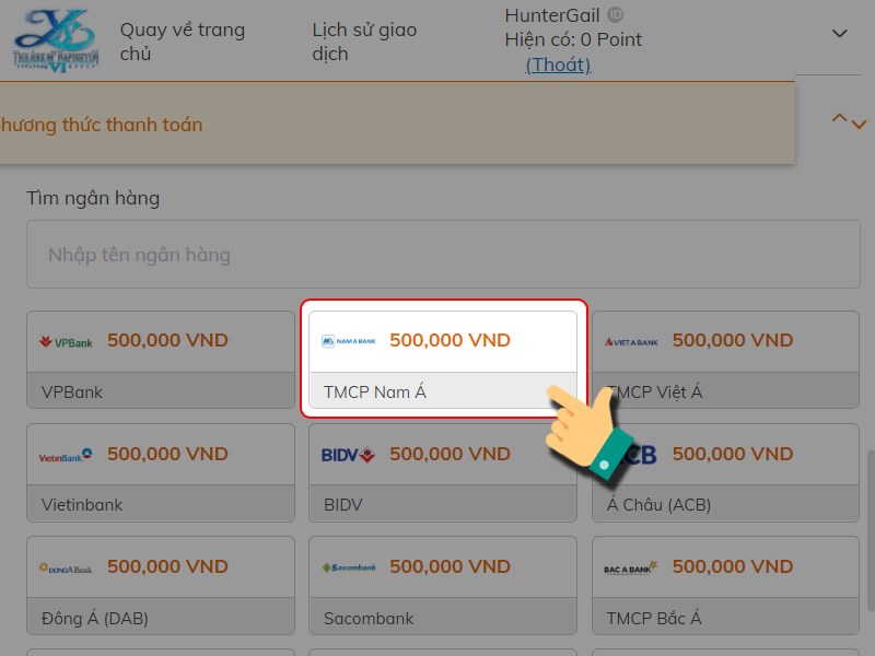 Chọn ng&acirc;n h&agrave;ng bạn sử dụng