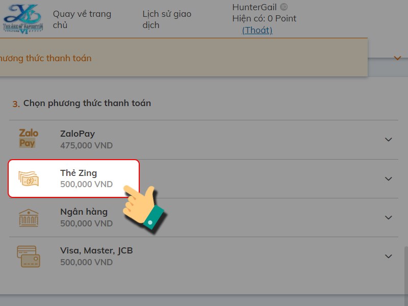 Thanh to&aacute;n bằng thẻ Zing