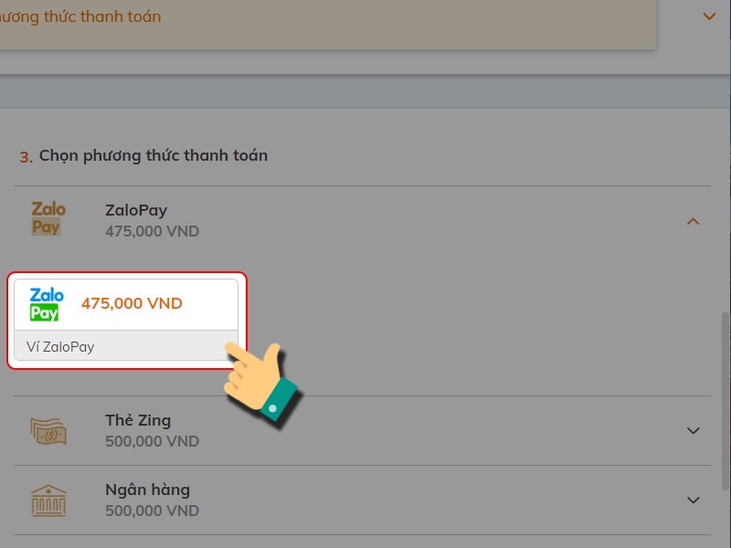 Chọn gi&aacute; trị ZaloPay