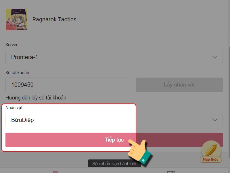 Chọn nh&acirc;n vật của bạn