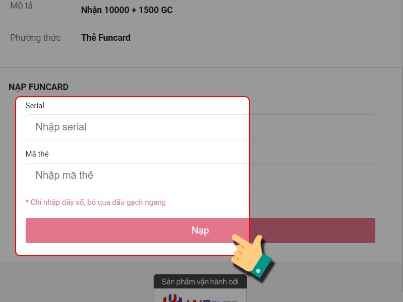 Nhập th&ocirc;ng tin thẻ c&agrave;o v&agrave;o đ&acirc;y