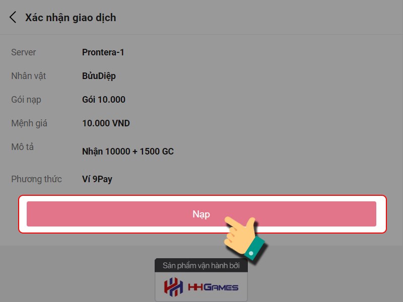 Nhấn v&agrave;o Nạp