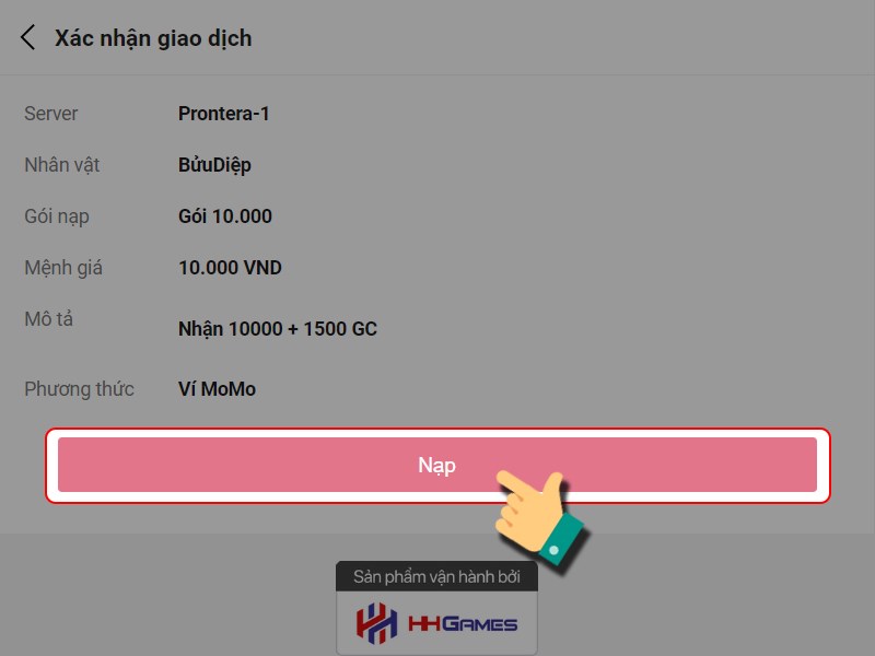 Nhấn v&agrave;o Nạp