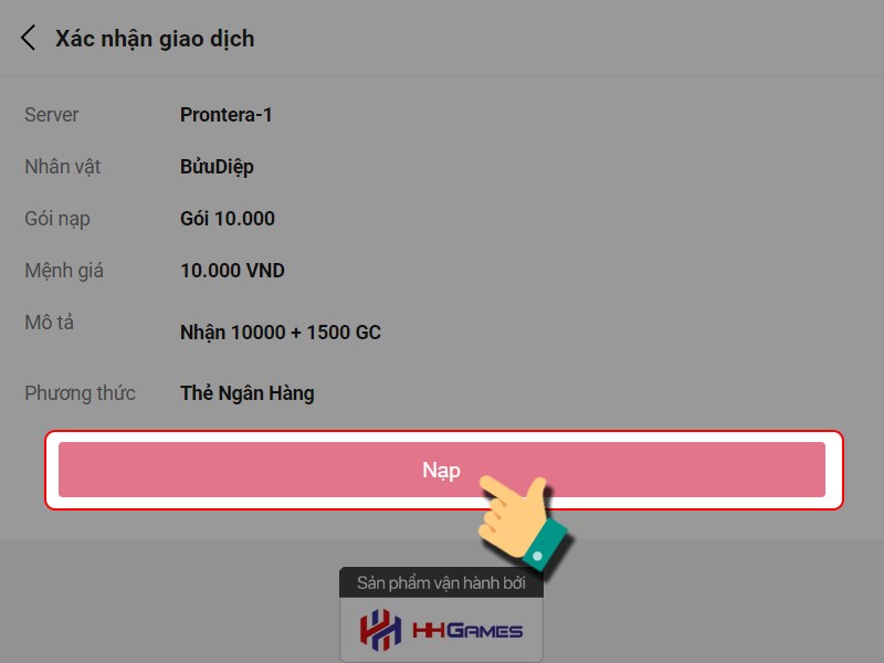 Nhấn v&agrave;o Nạp