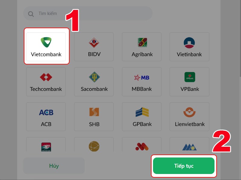 Chọn ng&acirc;n h&agrave;ng bạn sử dụng