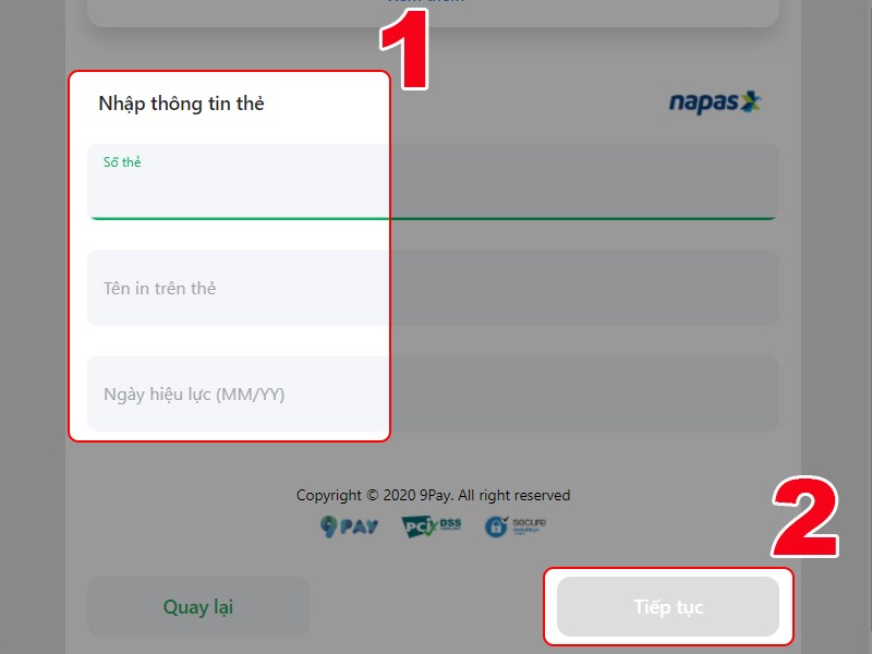 Nhập th&ocirc;ng tin thẻ ATM