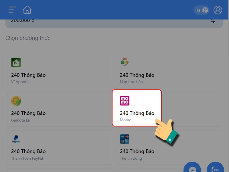 Thanh to&aacute;n bằng v&iacute; MOMO