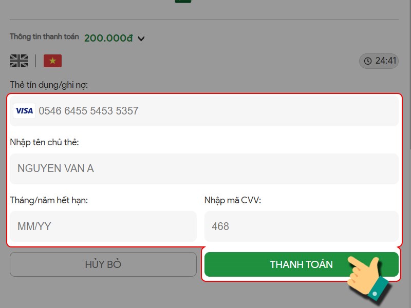 Nhập th&ocirc;ng tin thẻ t&iacute;n dụng của bạn