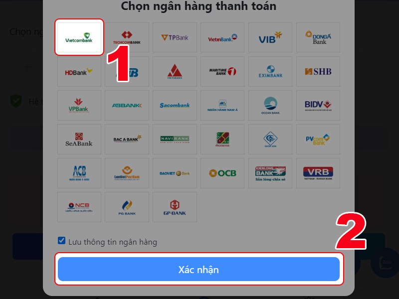 Chọn ng&acirc;n h&agrave;ng bạn đang d&ugrave;ng