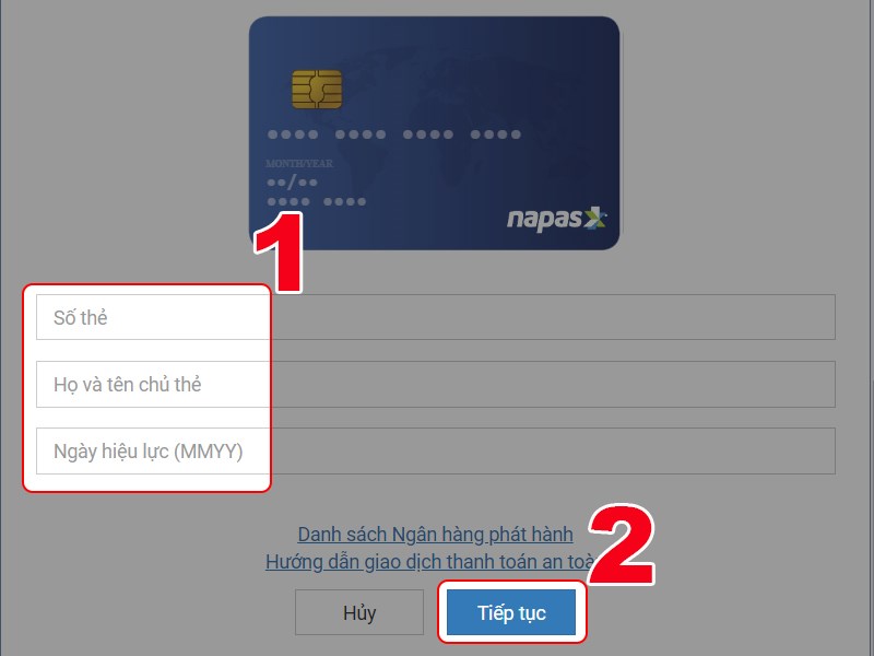 Nhập th&ocirc;ng tin thẻ ng&acirc;n h&agrave;ng tại đ&acirc;y