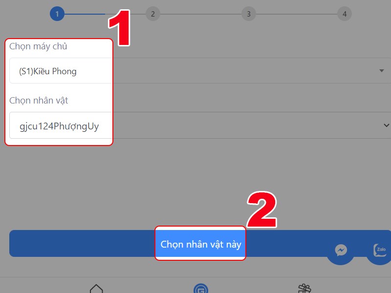 Chọn nh&acirc;n vật cần nạp