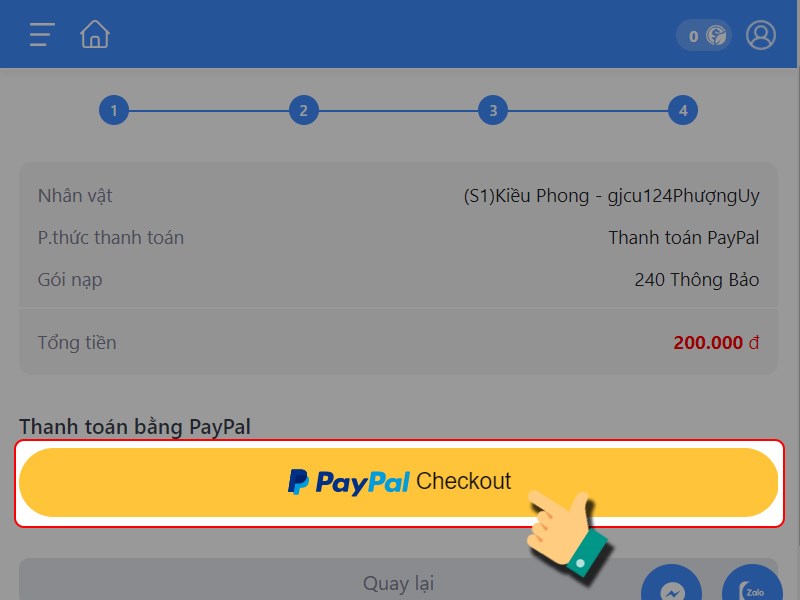 Nhấn v&agrave;o PayPal để tiếp tục