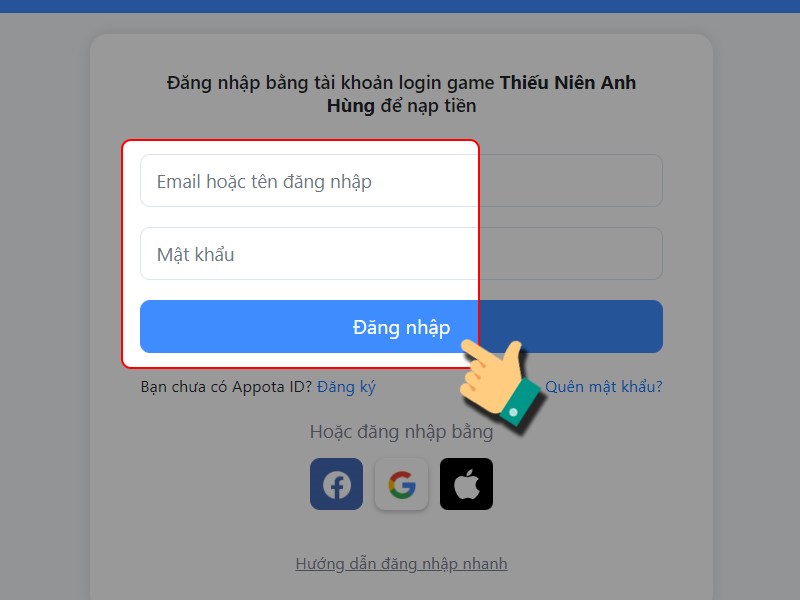Đăng nhập t&agrave;i khoản game