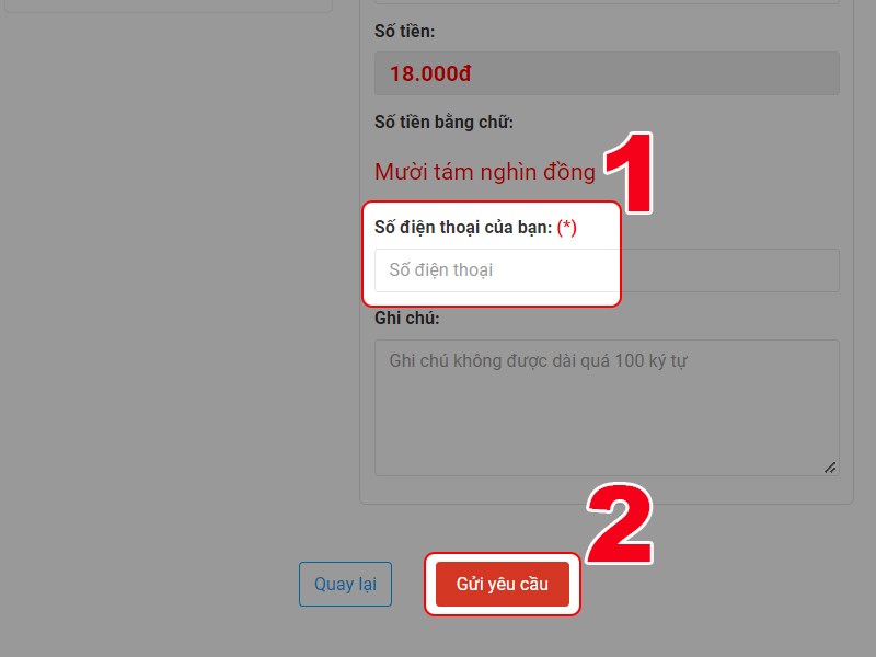 Điền số điện thoại