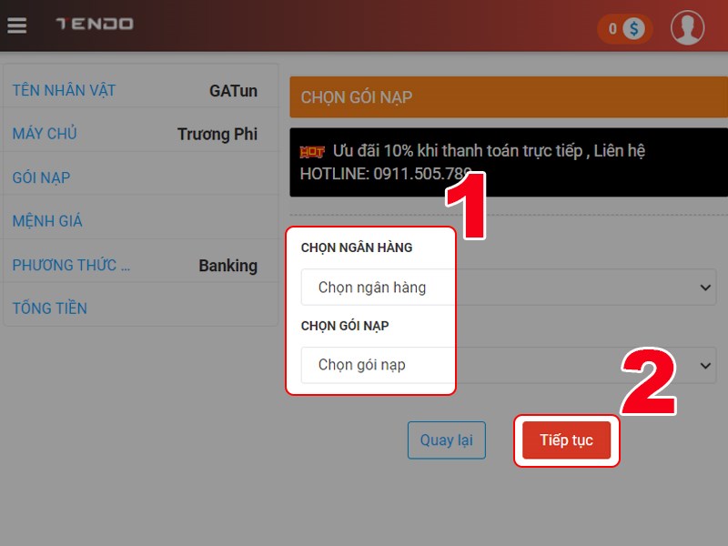 Chọn g&oacute;i nạp