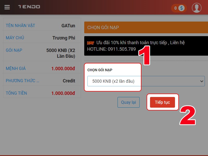Chọn g&oacute;i nạp
