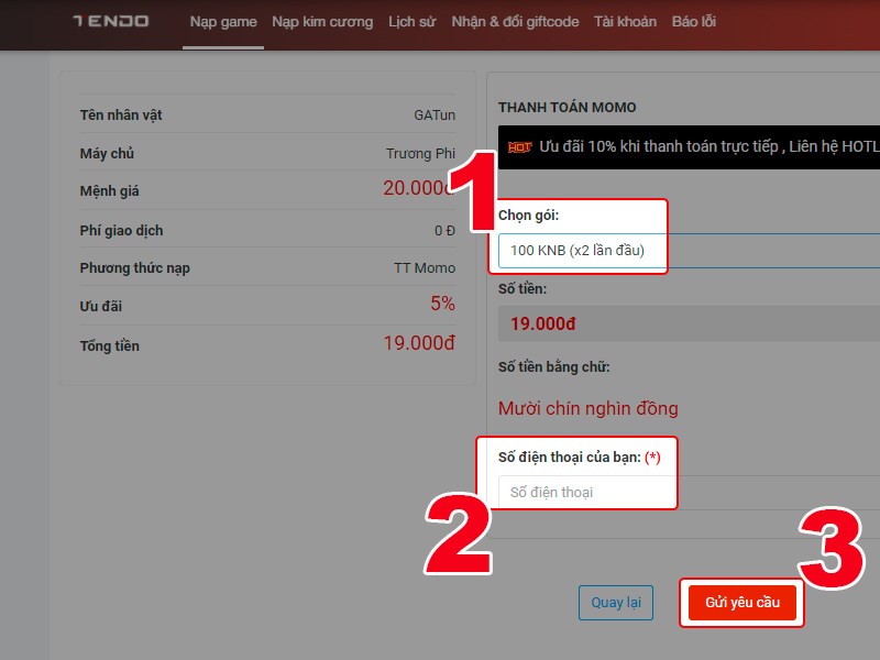 Chọn g&oacute;i nạp