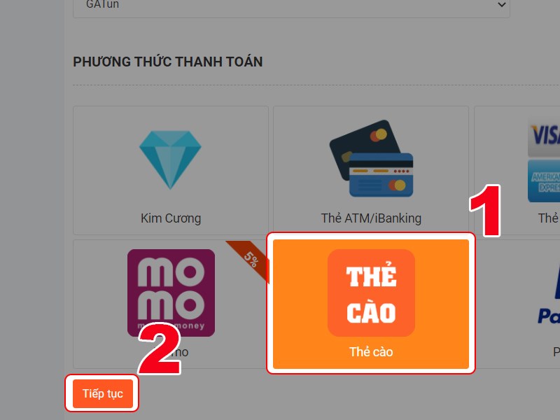 Chọn phương thức nạp