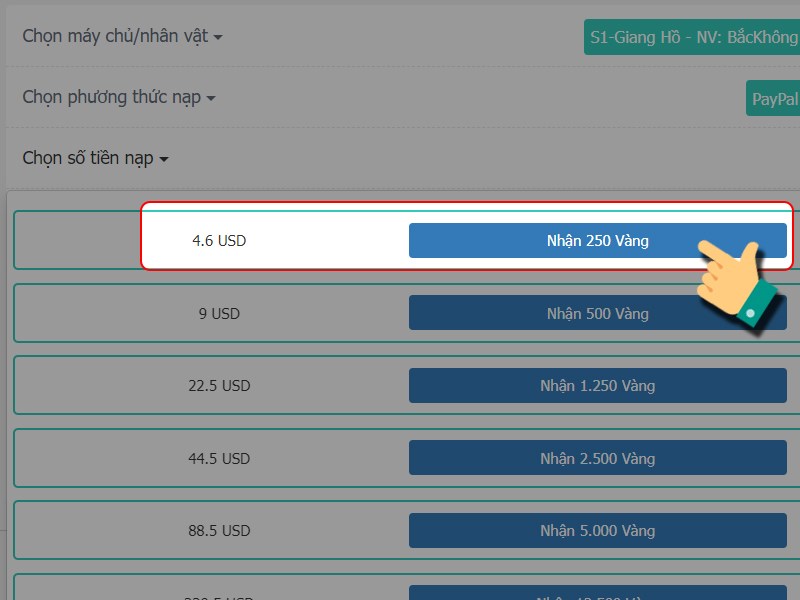 Chọn g&oacute;i nạp