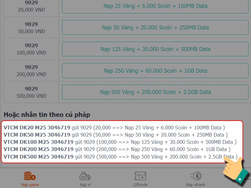 Nhắn tin theo c&uacute; ph&aacute;p