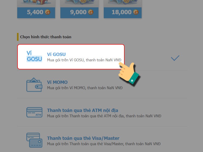 Thanh to&aacute;n bằng v&iacute; GOSU