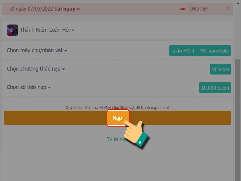 X&aacute;c nhận nạp