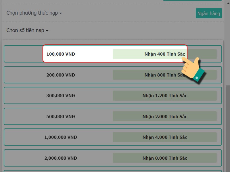 Chọn g&oacute;i nạp