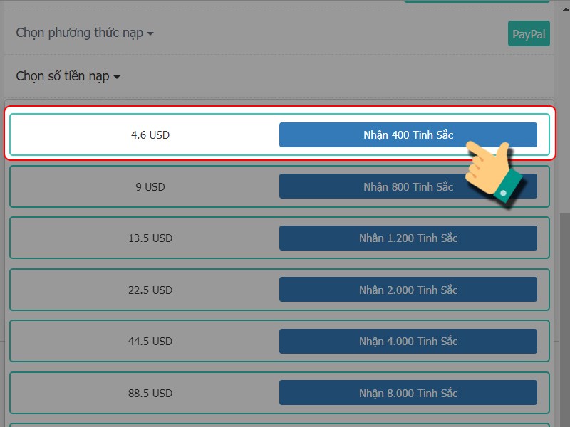 Chọn g&oacute;i nạp