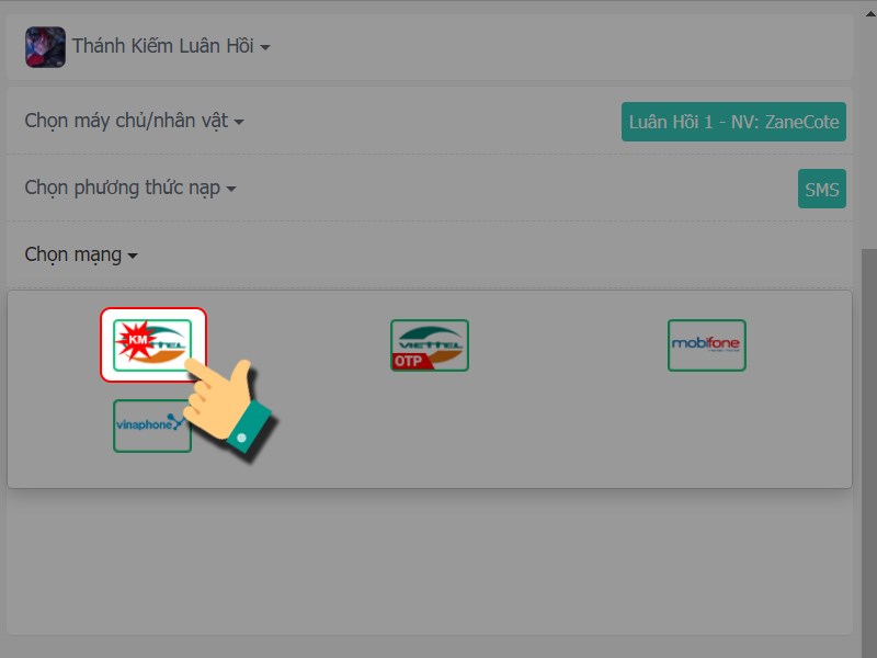 Chọn phương thức nạp