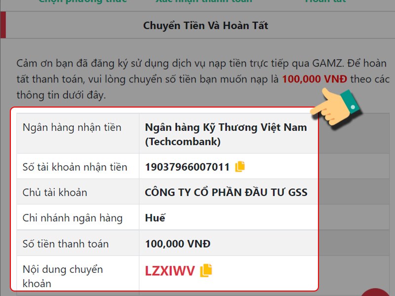 Chuyển khoản theo th&ocirc;ng tin tại đ&acirc;y