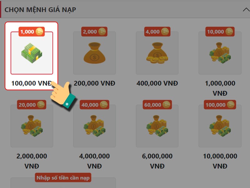 Chọn g&oacute;i nạp