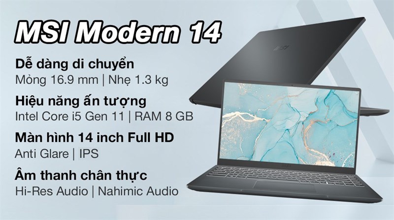MSI Modern 14 sở hữu thiết kế gọn nhẹ cùng hiệu năng ổn định