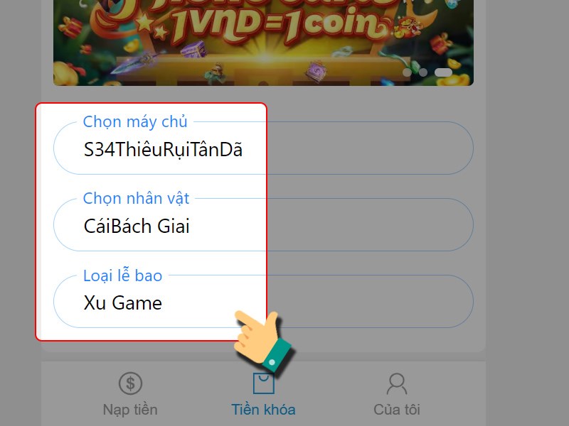 Chọn nhân vật nạp game