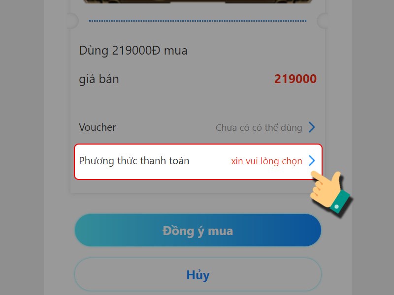 Nhấn vào phương thức thanh toán