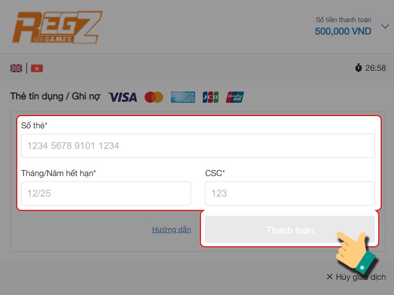 Nhập th&ocirc;ng tin thẻ VISA