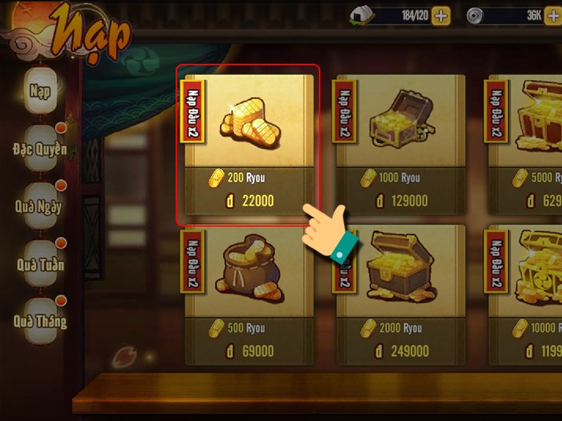 Chọn g&oacute;i nạp