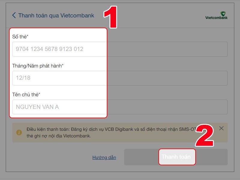 Nhập th&ocirc;ng tin thẻ ATM