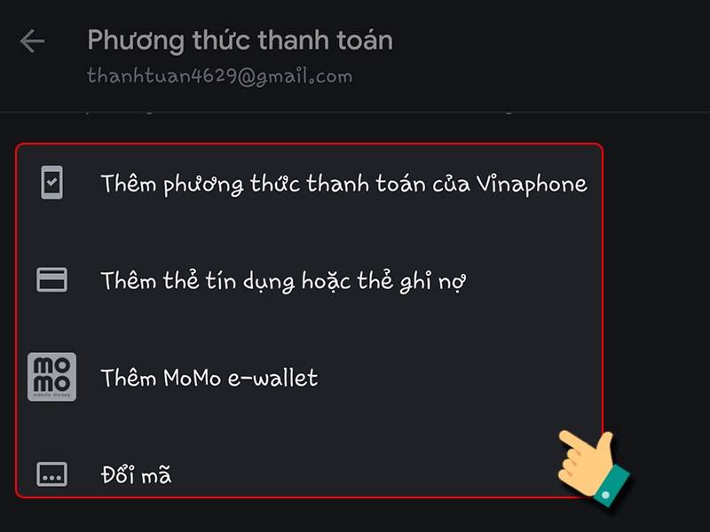 Chọn phương thức nạp