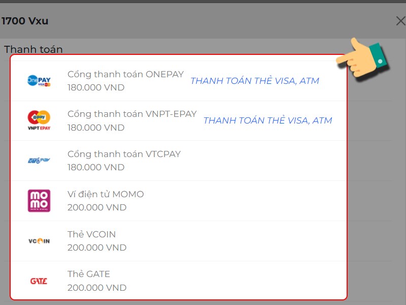 Chọn phương thức thanh toán