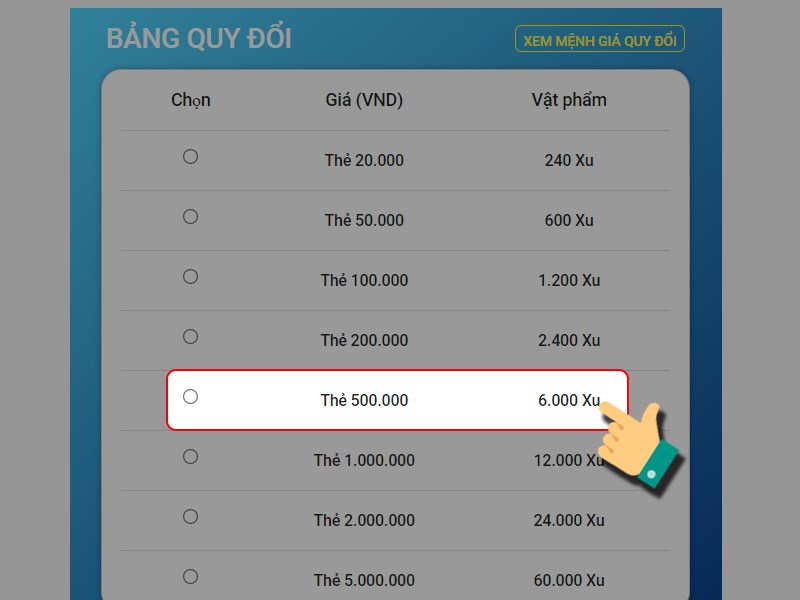 Chọn g&oacute;i nạp