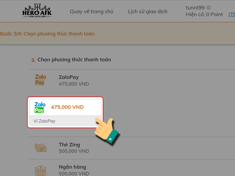 Chọn gói nạp
