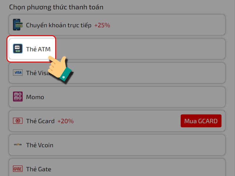 Chọn nạp ATM
