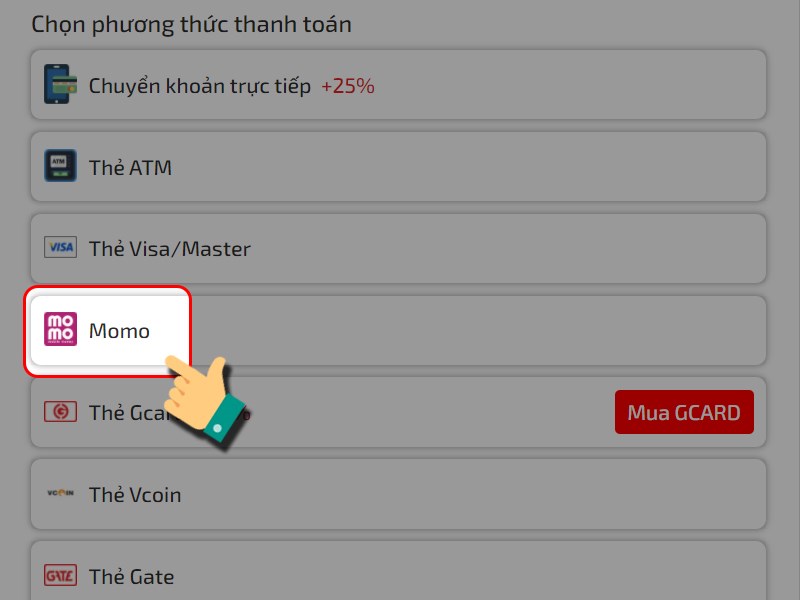 Chọn nạp MOMO