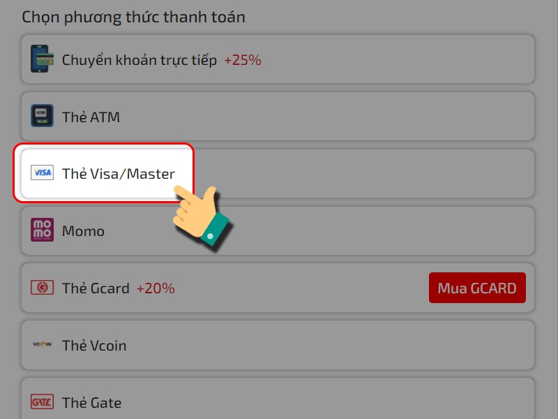 Nạp bằng thẻ VISA/Master