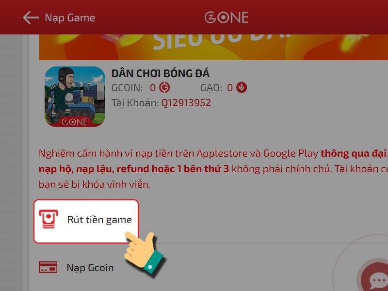 Chọn r&uacute;t tiền game
